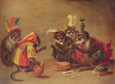 Apen die roken en drinken door David Teniers the Younger